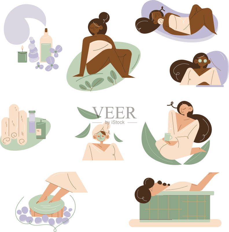 一群享受护肤的年轻混血女性图标素材