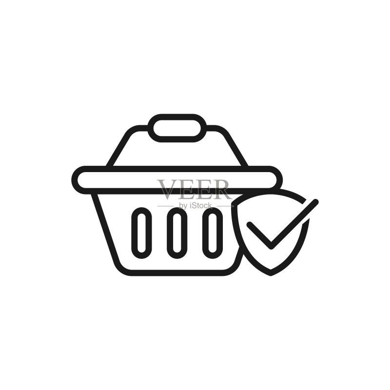 安全购物图标矢量图。电子商务、在线商店和市场网站、手机、logo、符号、按钮、标志、App UI的盾牌图标设计理念的购物安全图标素材