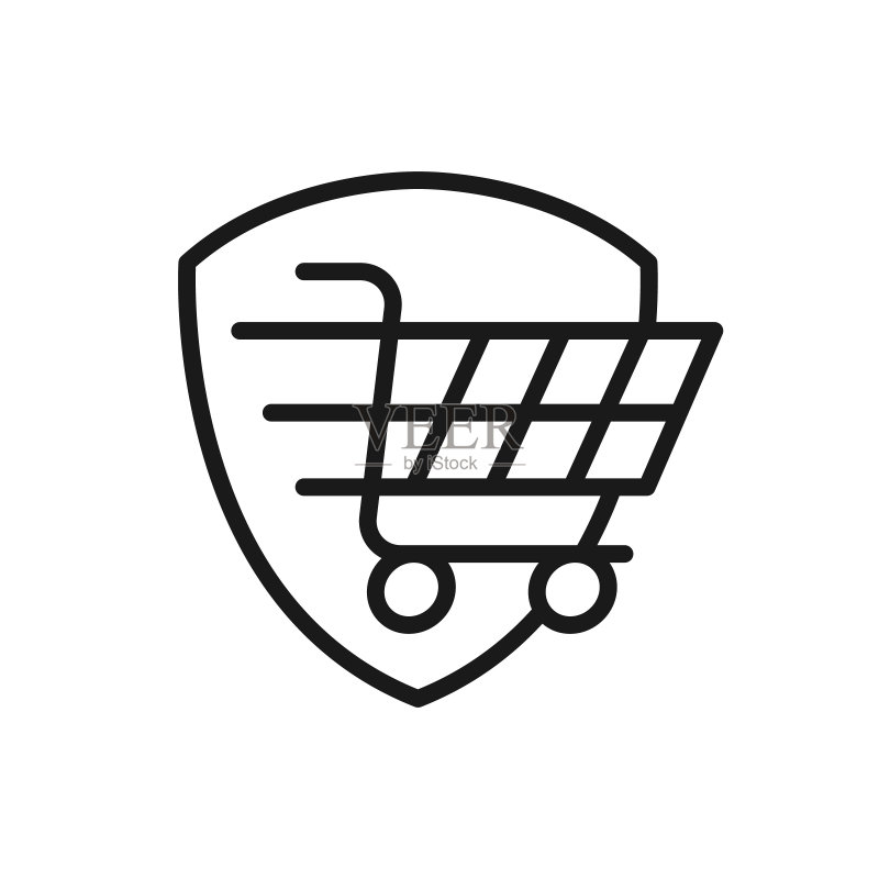 安全购物图标矢量图。电子商务、在线商店和市场网站、手机、logo、符号、按钮、标志、App UI的盾牌图标设计理念的购物安全图标素材