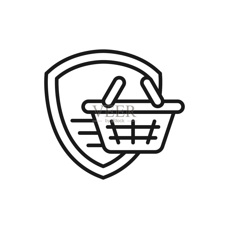 安全购物图标矢量图。电子商务、在线商店和市场网站、手机、logo、符号、按钮、标志、App UI的盾牌图标设计理念的购物安全图标素材