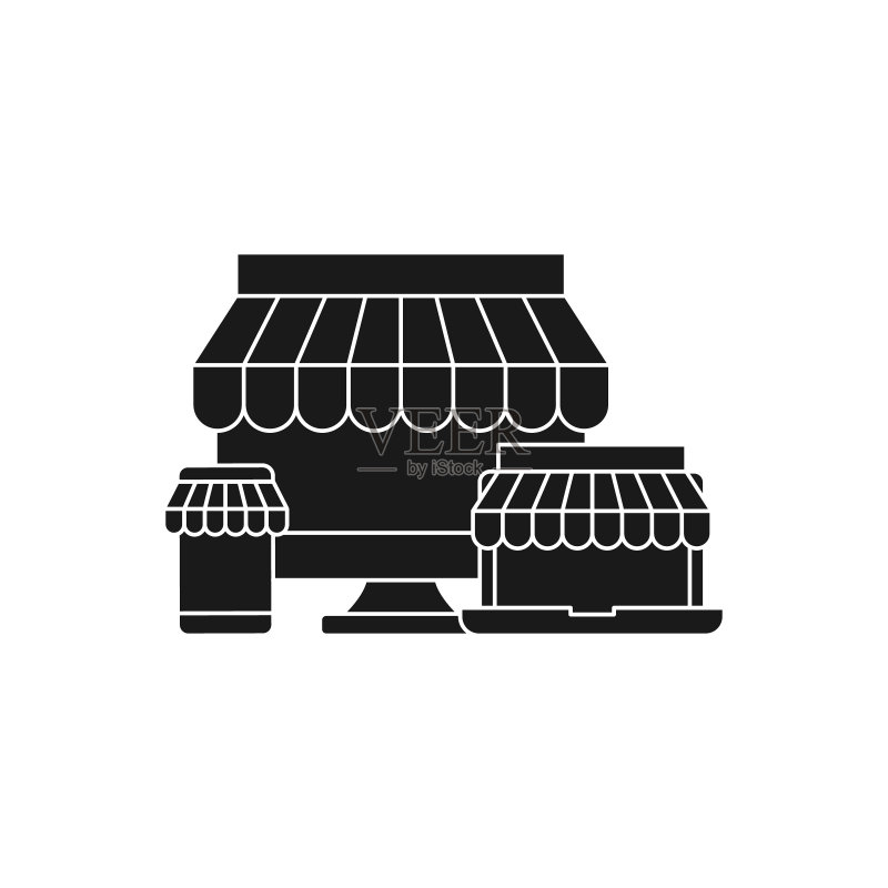 在线商店图标矢量设计插图。用于电子商务、在线商店和市场网站、移动设备、徽标、符号、按钮、标志、应用程序UI的现代在线购物图标矢量设计理念图标素材