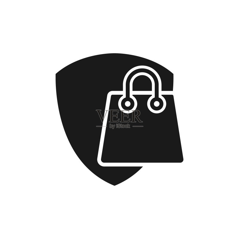 安全购物图标矢量图。电子商务、在线商店和市场网站、手机、logo、符号、按钮、标志、App UI的盾牌图标设计理念的购物安全图标素材
