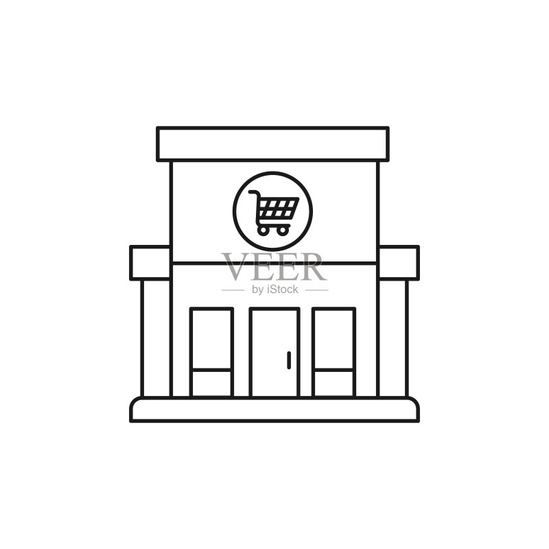 现代商店图标矢量设计插图。电子商务、在线商店和市场的商店建筑图标矢量设计。用于网站、移动设备、徽标、符号、标志、应用程序UI的现代商店图标矢量图标素材