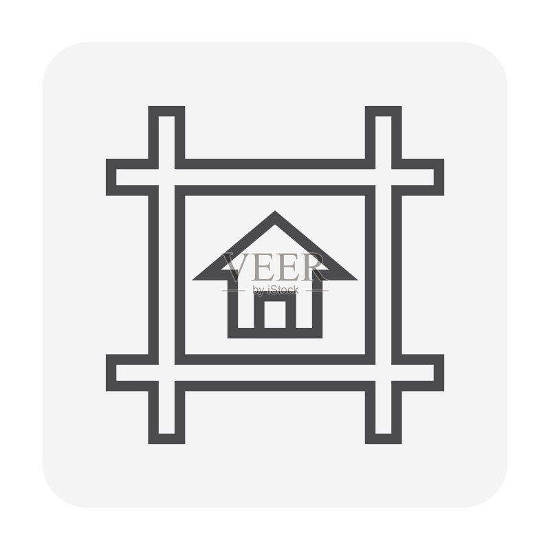 土地和通道的房屋建筑或住宅矢量图标设计,顶视图,64x64像素完美和可编辑线条图标素材