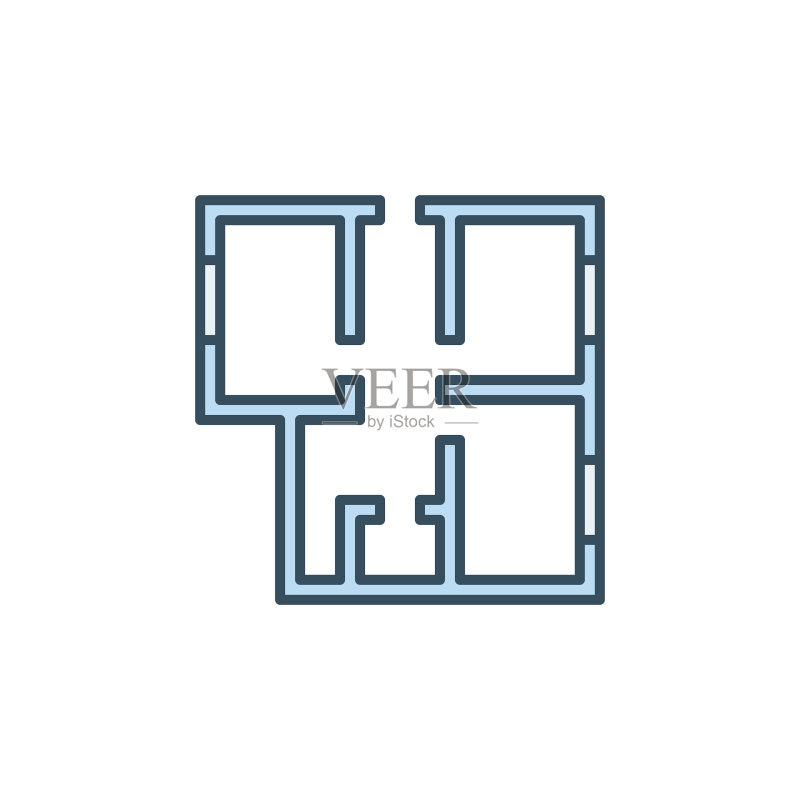 房屋平面图蓝色图标-建筑图标素材