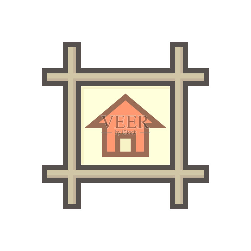 土地和通道的房屋建筑或住宅矢量图标设计,顶视图,64x64像素完美和可编辑线条图标素材