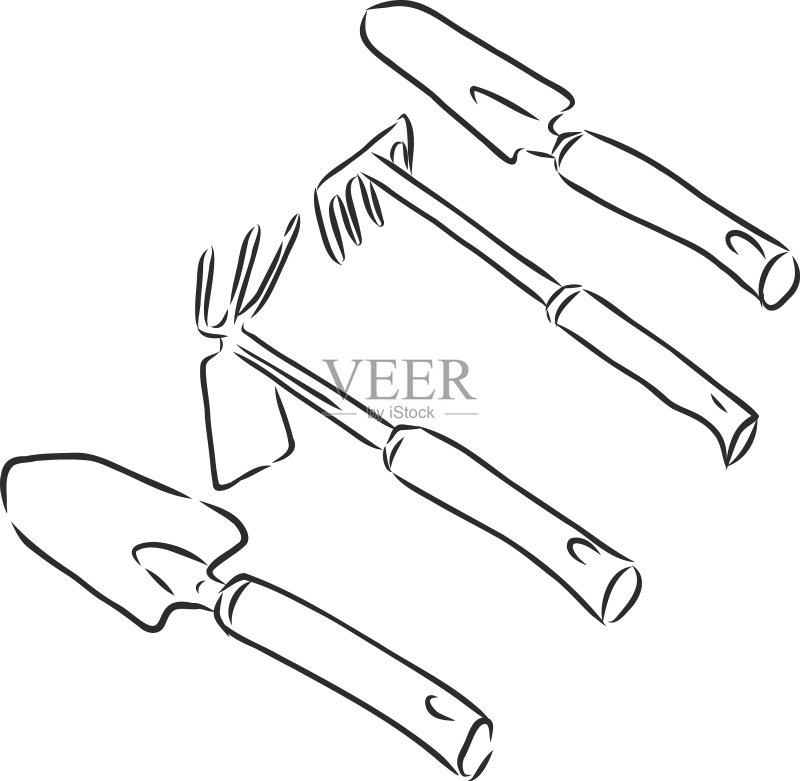园艺工具套装草图图标素材