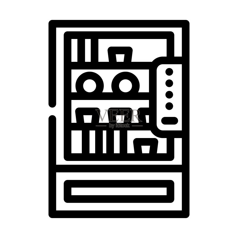 食堂中带有食品和饮料的自动售货机线条图标矢量插图图标素材