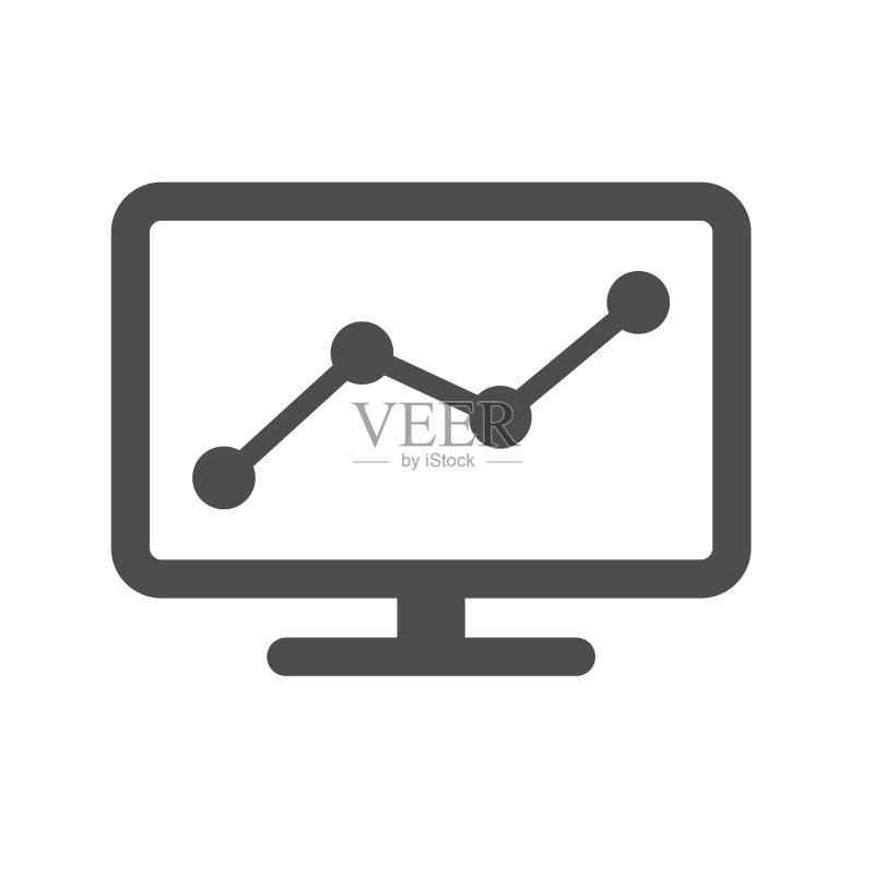 白色背景上的电脑显示器和rgaph剪影矢量图标。用于网页、移动应用、UI设计和印刷的带有图表图标的电脑显示器图标素材