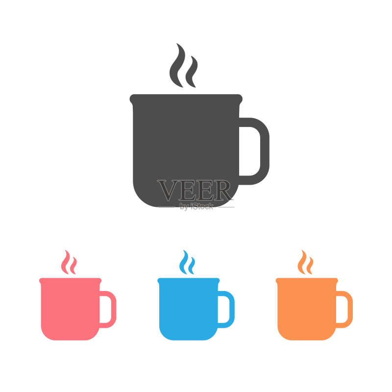 白色背景上的茶杯图标集合矢量图图标素材