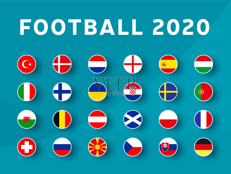 2020年欧洲足球锦标赛旗帜套装图标素材