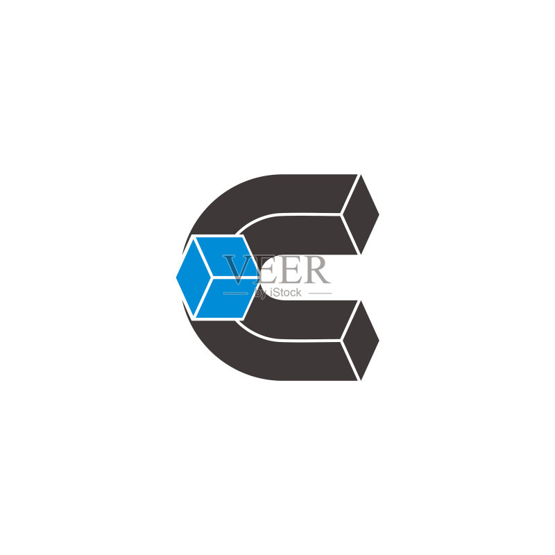 字母C盒子简约几何扁平2.5D设计标志图标素材