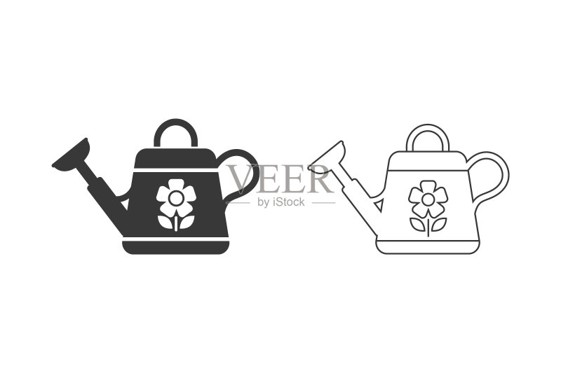 浇水壶图标集,已隔离,白色矢量背景图标素材