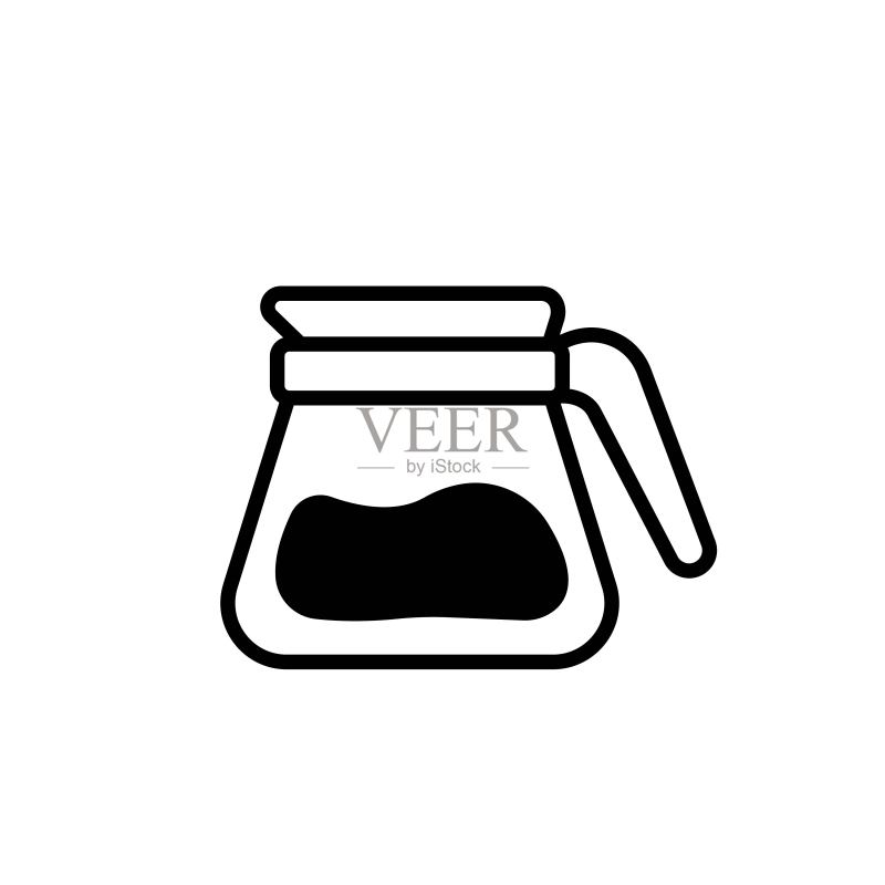 玻璃茶壶或咖啡壶黑线图标图标素材