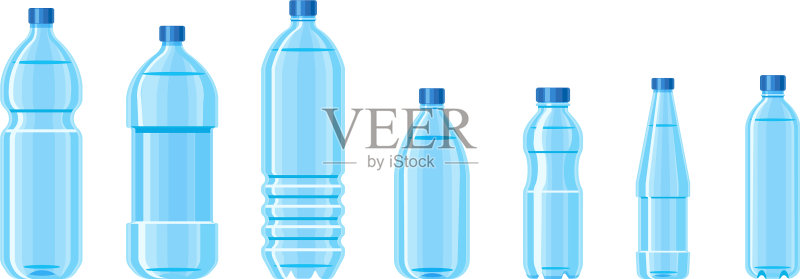 蓝色塑料水瓶容器套装图标素材