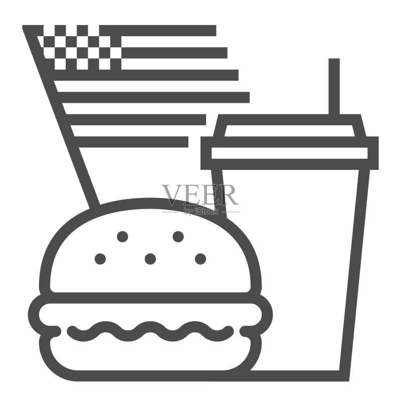 美式食物方形线条矢量图标图标素材