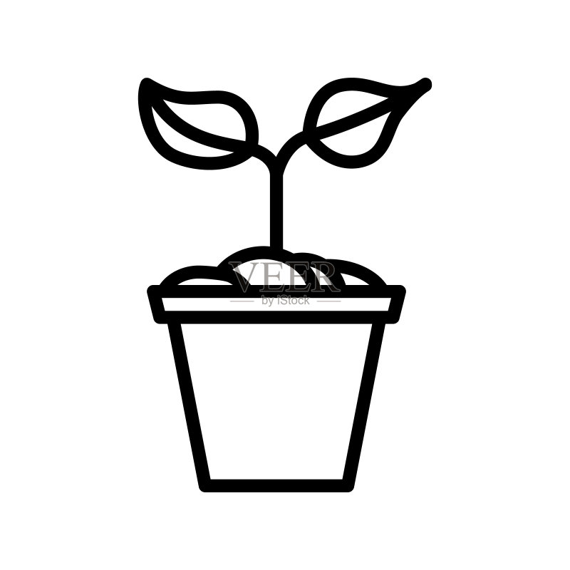 盆栽植物扁平线条图标图标素材