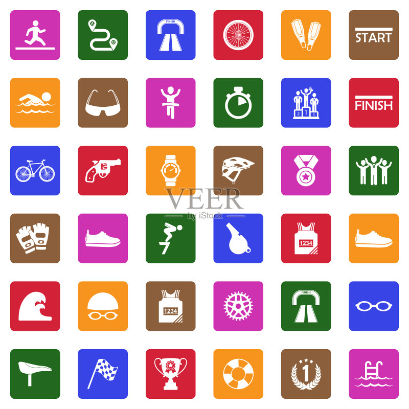 铁人三项图标,白色扁平风格方形矢量插画图标素材