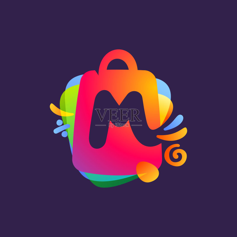 带有购物袋和促销图标的字母M标志图标素材