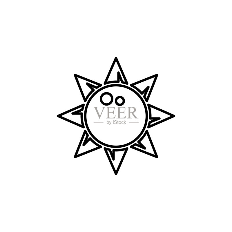 太阳表情符号线条图标矢量图。白色背景上的太阳表情符号轮廓矢量图标图标素材