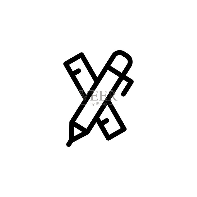 带尺子办公文具钢笔线条图标图标素材
