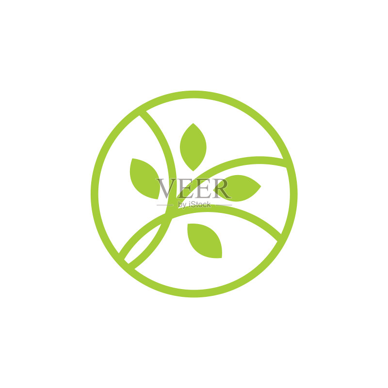 圆形几何线条叶子植物透明Logo图标素材