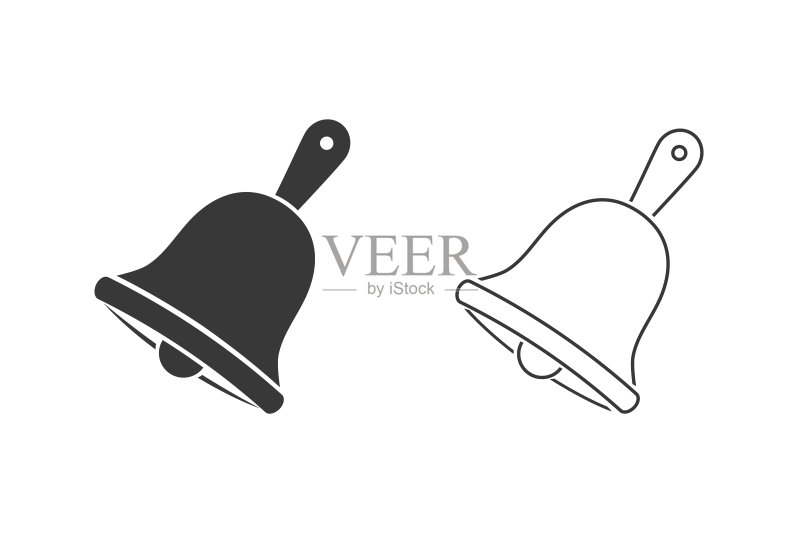 铃铛图标矢量图,闹钟实体标识插图,象形图白色背景隔离图标素材