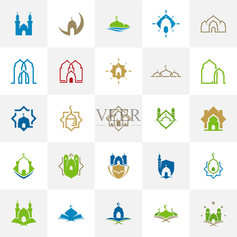 清真寺标志设计伊斯兰创意logo合集图标素材