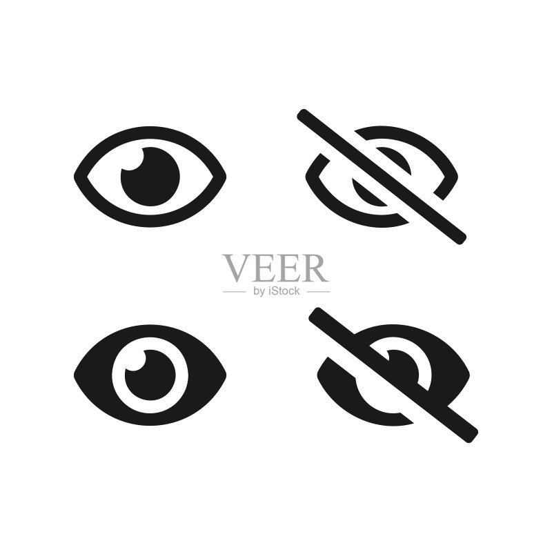 愿景与不可见眼睛矢量图标集。可见与不可见黑色符号隔离。矢量图EPS 10图标素材