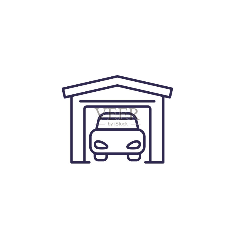 白色线条车库图标图标素材