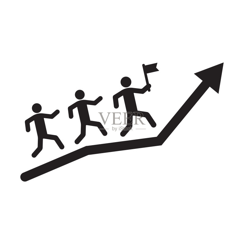领导力图标:手持旗帜站在箭头标志上图标素材