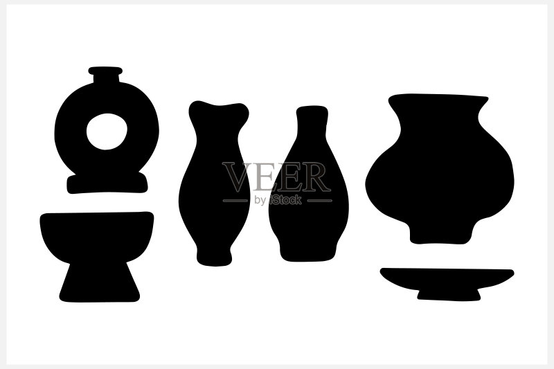 白色背景上的旧陶瓷茶具图标涂鸦图标素材