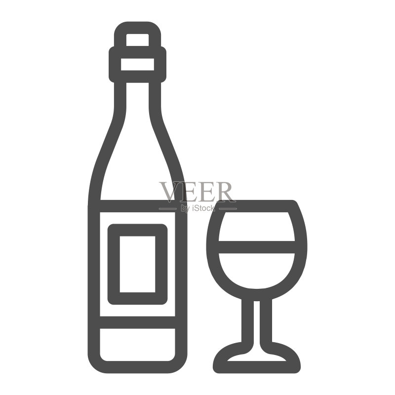 葡萄酒瓶和酒杯线条图标图标素材