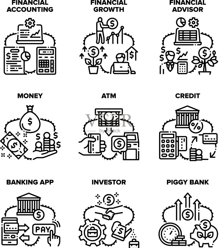 金融账户图标黑色合集图标素材