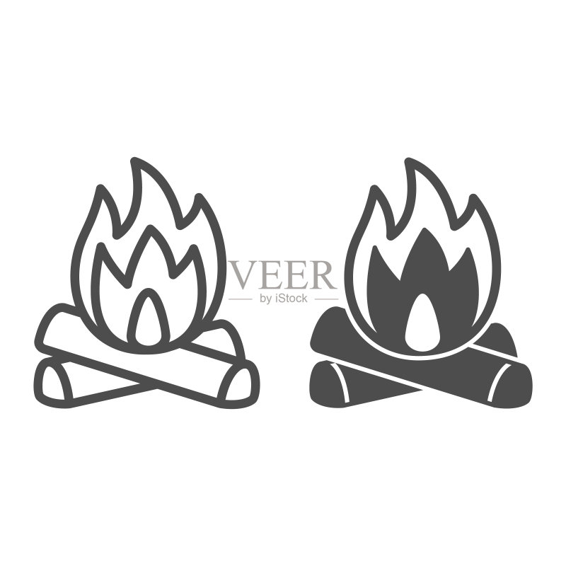 篝火柴堆图标:露营概念背景矢量素材图标素材