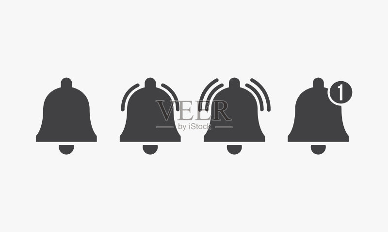白色背景上的铃铛通知图标集图标素材