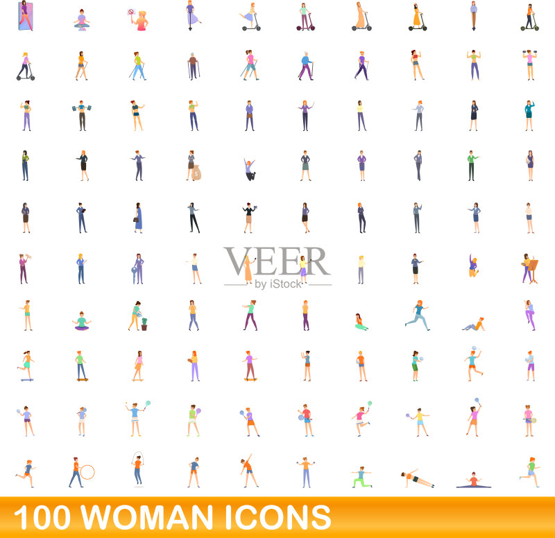 100个女性图标卡通风格图标素材