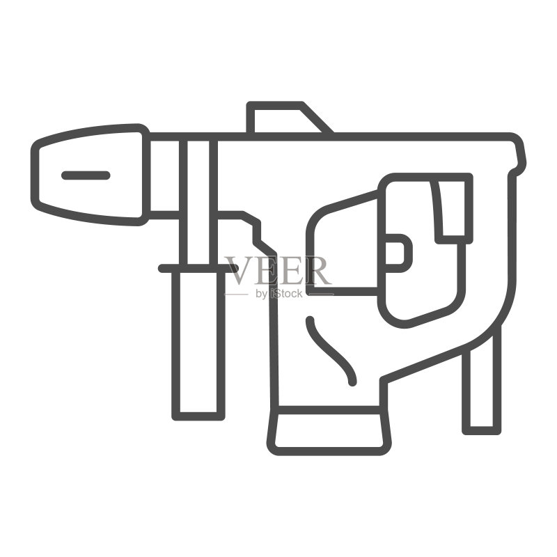 电锤细线图标,建筑工具概念,白色背景上的电动锤钻矢量标志,移动概念和网页设计的轮廓样式图标。矢量图形图标素材