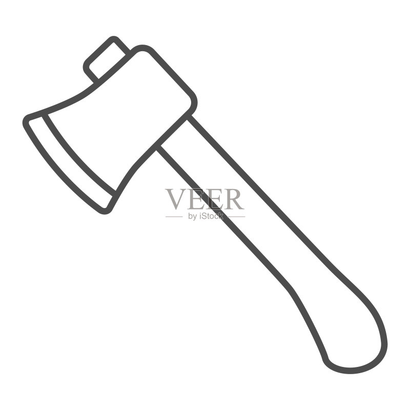 薄斧线条图标,建筑工具概念,带白色背景的建筑斧矢量标志,移动概念和网页设计的轮廓样式图标。矢量图形。图标素材