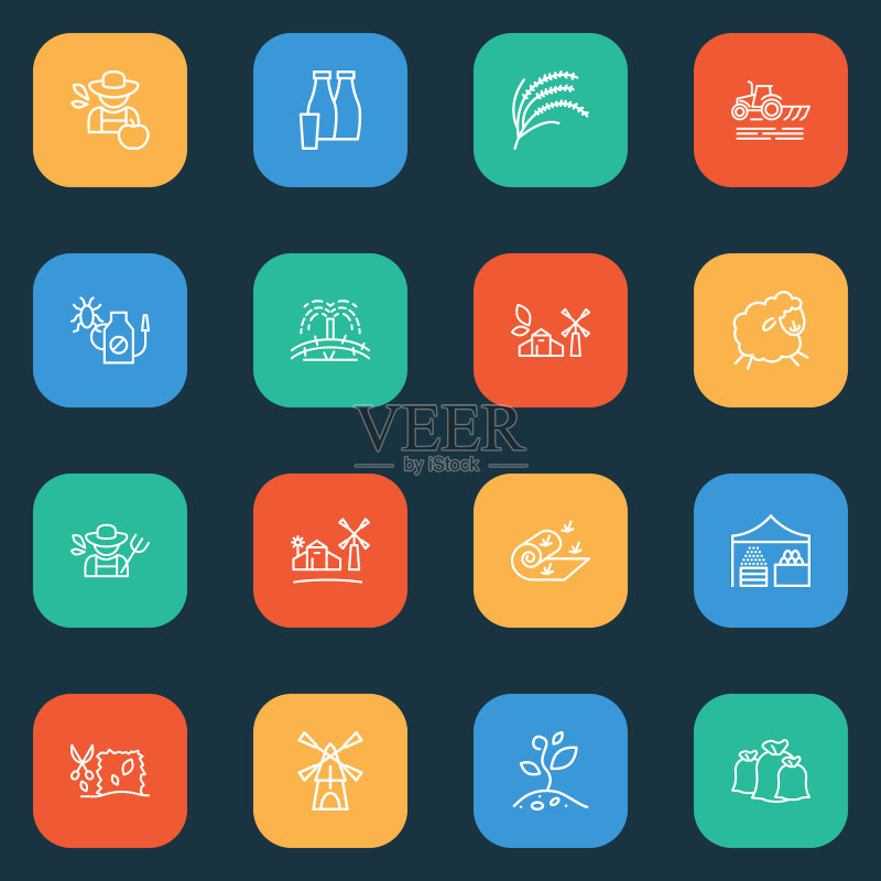 带有害虫防治的农业图标线性样式合集图标素材