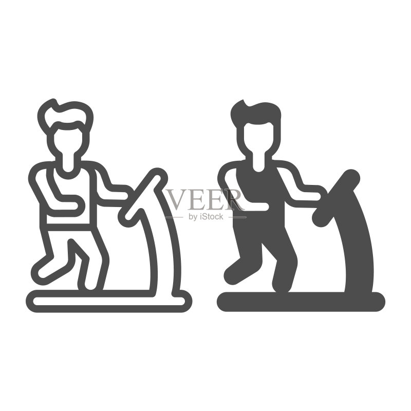 在跑步机上跑步的男人,办公室综合征概念,运动矢量图形图标素材