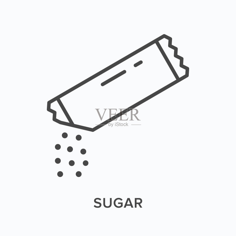 糖包扁平线条图标。食品包装矢量轮廓插图,黑色细线条象形图图标素材