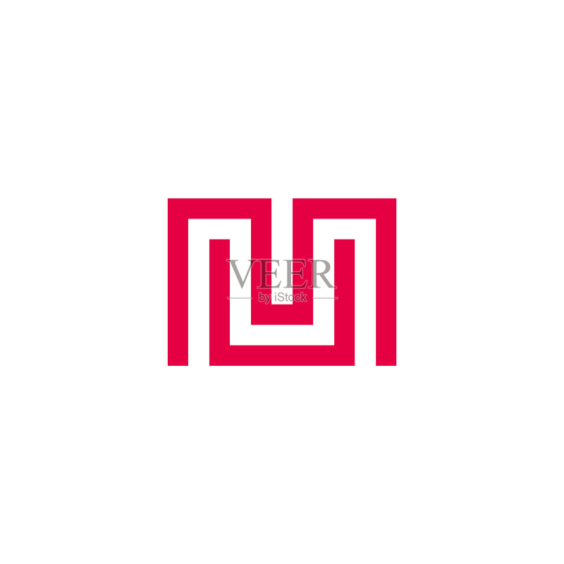 字母Mu方形几何迷宫线条标志图标素材