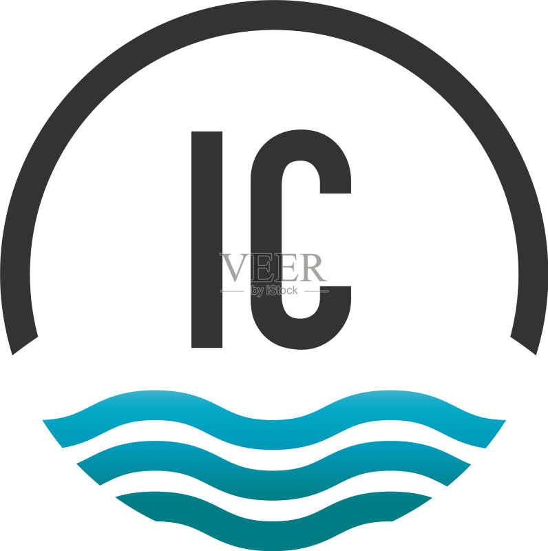 首字母IC创意圆形海滩太阳Logo图标素材