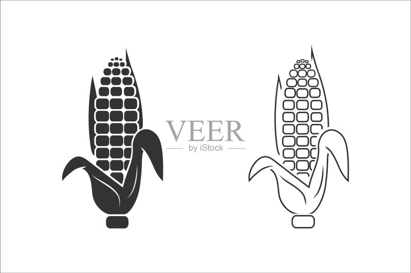 玉米图标集。白色背景矢量图图标素材