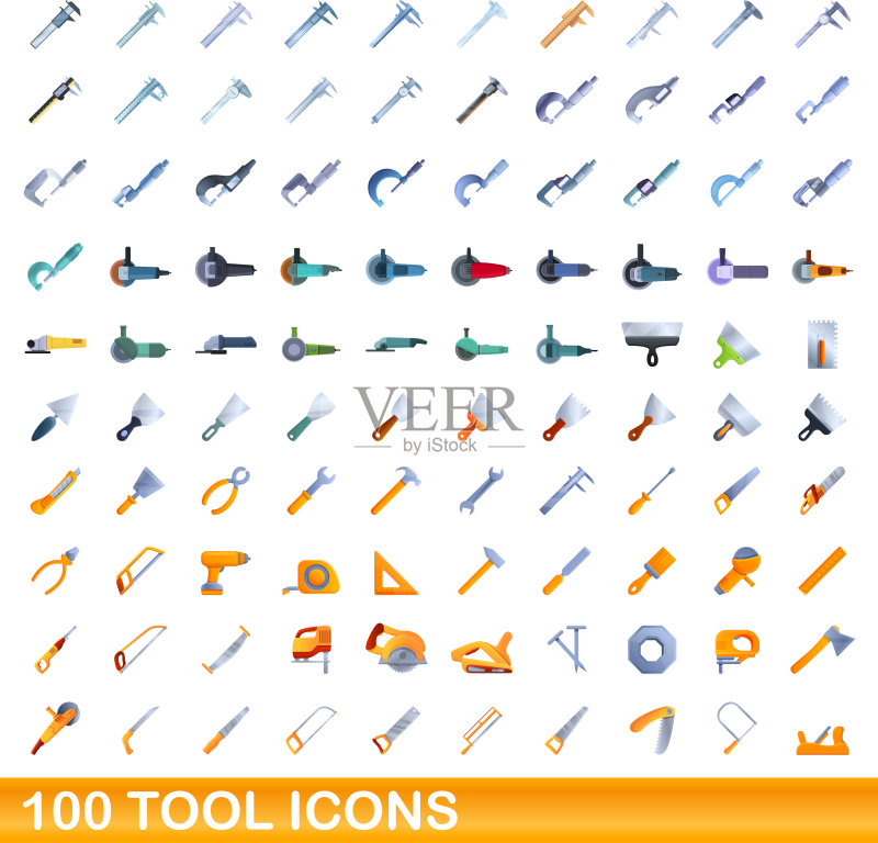 100个工具图标卡通风格图标素材