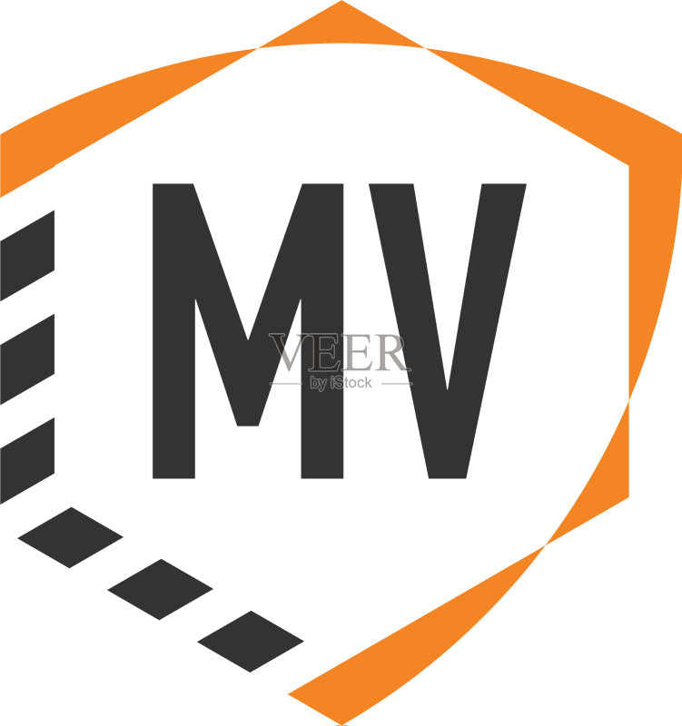 字母MV盾牌六边形logo模板图标素材
