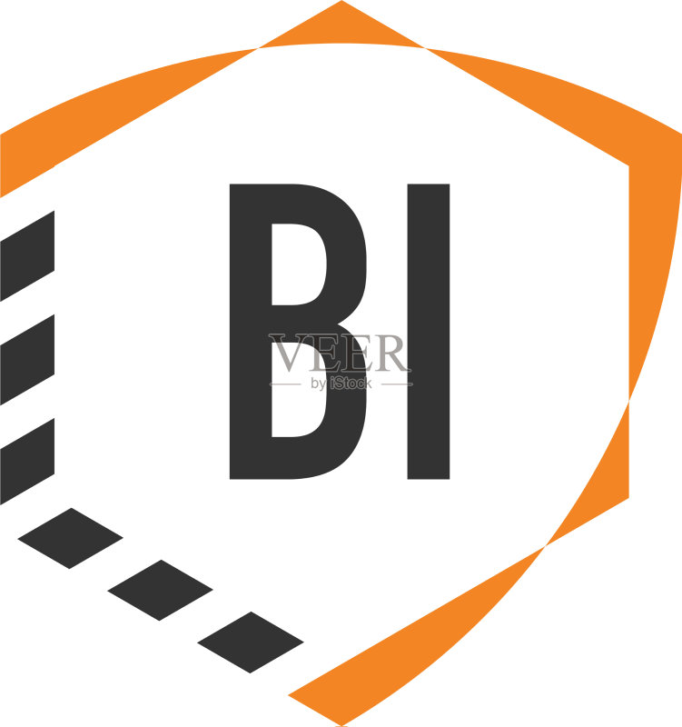 字母BI盾牌六边形logo模板图标素材