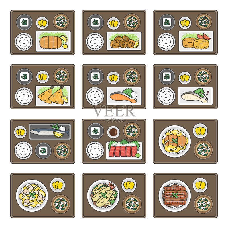 日式套餐插画素材图标素材