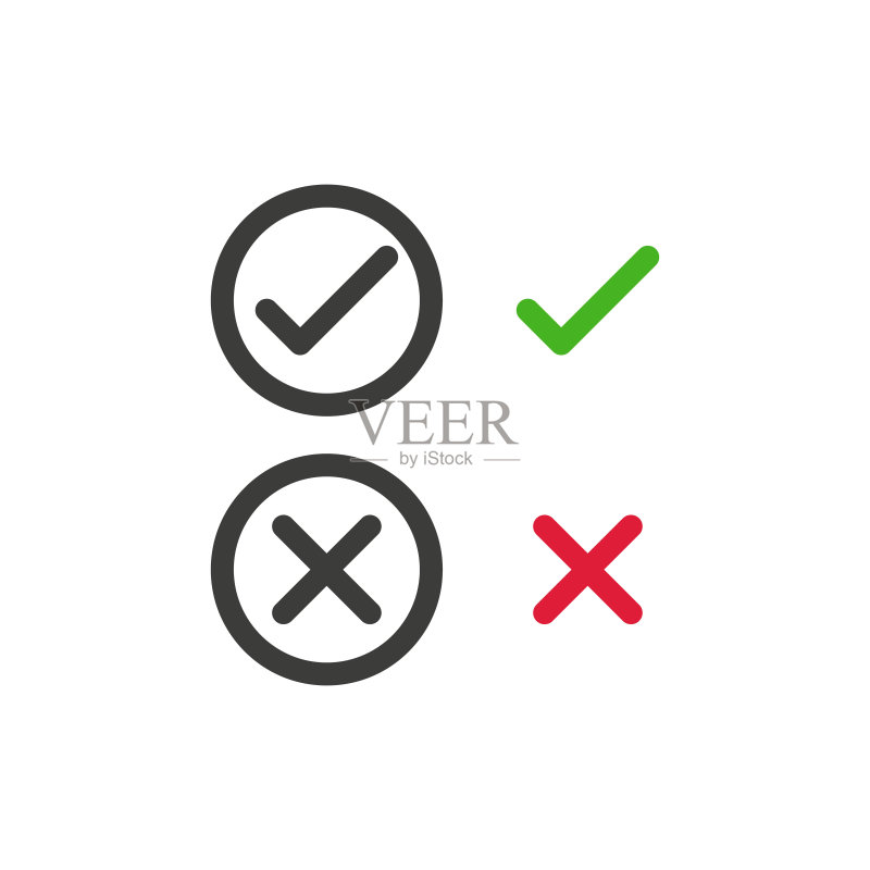 接受或拒绝,批准或不批准,是或否,正确或错误。扁平设计矢量图图标素材